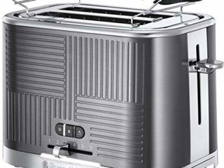 Russell Hobbs Tostadora Geo Steel - 2 Ranuras Cortas y Anchas, para 2 Rebanadas, Acero Inoxidable, Gris Metálico - 25250-56