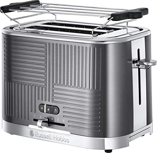 Russell Hobbs Tostadora Geo Steel - 2 Ranuras Cortas y Anchas, para 2 Rebanadas, Acero Inoxidable, Gris Metálico - 25250-56