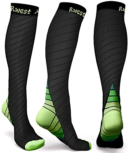Rwest X Medias de Compresion, Calcetines de compresión Mujer y Hombre 15-20 mmHg para Running ,Ciclismo, Deporte, Trotar, Correr, Volar, Viajar，Pack de 1 o 2 pares