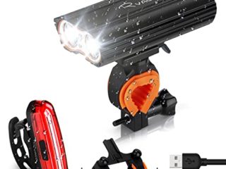 Ryaco Luz Bicicleta Recargable USB, 4 Modos 2400 Lúmenes IP65 Impermeable, Linterna Bicicleta con Luz Bicicleta Delantera y Trasera, Luz LED Bicicleta para Carretera y Montaña