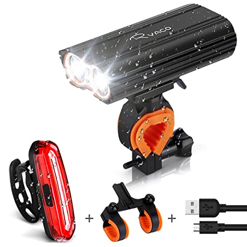 Ryaco Luz Bicicleta Recargable USB, 4 Modos 2400 Lúmenes IP65 Impermeable, Linterna Bicicleta con Luz Bicicleta Delantera y Trasera, Luz LED Bicicleta para Carretera y Montaña