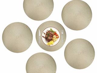 RZKJ-SHOP Manteles Individuales Redondos de PVC 38cm/15inch Trenzado Antideslizante Salvamanteles Lavables, Alfombrillas de Comedor Oro (Juego de 6)