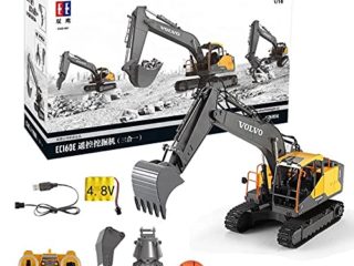 s-idee® E568-003 1/16 Volvo Licensed RC - Excavadora con función completa de 3 piezas y pelota, excavadora con mando a distancia y mango de madera con batería y cargador