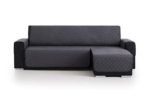 S & T Funda Cubre Chaise Longue Protector de Sofá Acolchado Antiácaros Poliéster 100% Brazo Derecho/Izquierdo Gris Oscuro 240 CM