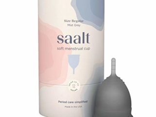Saalt Soft Copa menstrual suave, súper suave y flexible, la mejor copa menstrual, para llevar durante 12 horas, fabricada en EE. UU (gris, regular)