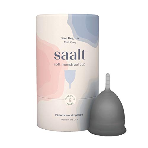 Saalt Soft Copa menstrual suave, súper suave y flexible, la mejor copa menstrual, para llevar durante 12 horas, fabricada en EE. UU (gris, regular)