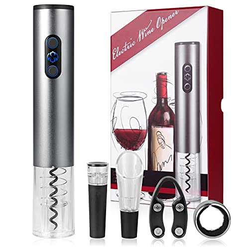 Sacacorchos de Vino Eléctrico Recargable Abridor de Botellas de Vino con Cortador de Papel Vertedor Tapón de Vino de Vacío Anillo de Vino Cable de USB para Fiestas Restaurantes Cocina Casa