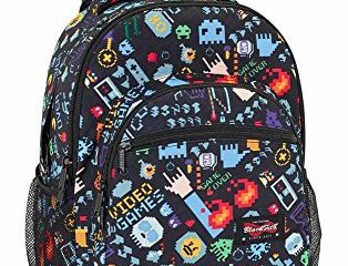 Safta Mochila Escolar Grande Con Ruedas Blackfit8 "Bit" Oficial 320x140x460mm, Negro/Multicolor