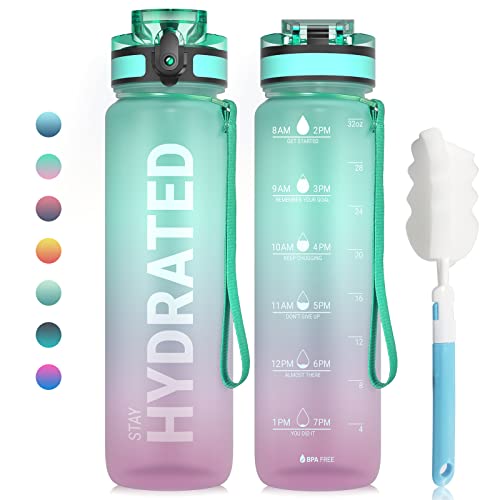 Sahara Sailor Botella de Agua,1000ml Botella Agua Deporte, Botella Agua Motivacional, Sin BPA & Prueba de Fugas, para Deporte, Gimnasio, Running, Niños, Bicicleta