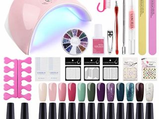 Saint-Acior 12PCS Esmaltes Semipermanentes Nail Art Esmaltes en Gel Pintauñas 8ml Lámpara Uñas 36W UV/LED Secador de Uñas Top Coat Base Coat Kit para Manicura