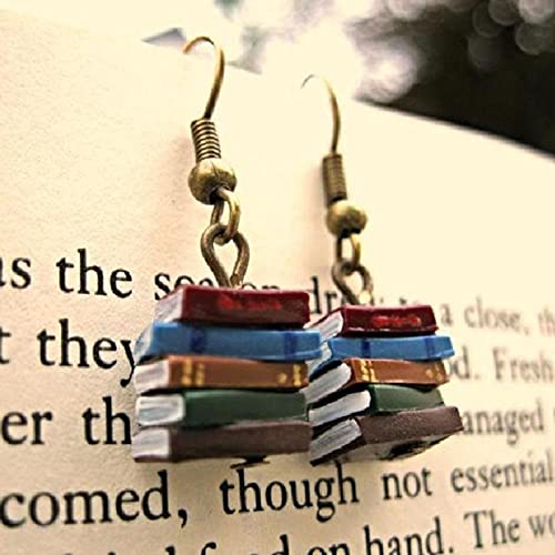 SALAN 1 Par De Pendientes De Pila De Libros para Mujer, Niña, Biblioteca, Color, Multicolor, Extraño, Divertido, Novedad, Pendientes, Joyería De Moda
