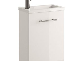Salgar Bath Mini Mueble lavamanos de baño, suspendido, con 1 Puerta de Cierre amortiguado, Madera, Brillo Lacado-Blanco, 39x21.8x54 cm