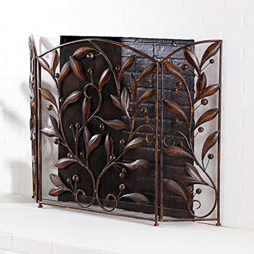 Salvachispas Chimenea Pantalla de Malla contra Incendios para Seguridad del bebé, Pantallas de Chimenea de Hierro Forjado con 3 Paneles Extensibles, diseño Decorativo de Hojas de Flores