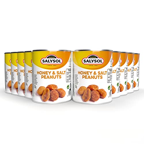 SALYSOL | Cacahuetes con Miel 10x50 gramos. Aperitivos de cacahuetes con miel y sal envasados al vacío. Snacks fritos originales crujientes y sabrosos.