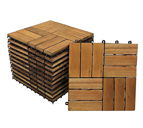 SAM® Baldosas de Madera en Acacia para terraza o balcón Versión 2, Set de 11 Piezas de Aprox. 1m², baldosas de 12 tablones de Madera, Suelo con Estructura de Drenaje