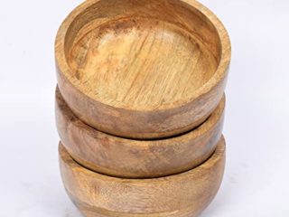 Samhita Juego de 3 cuencos redondos de madera de mango, perfectos para salsas, nueces, aperitivos, postres. Se ve absolutamente hermoso con tu cocina (5 x 5 x 2 pulgadas)