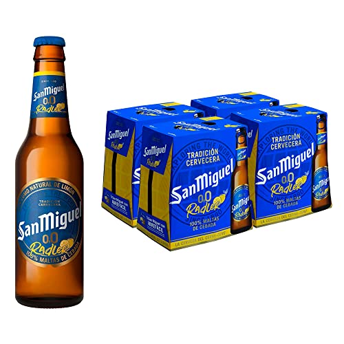 San Miguel 0,0 Radler - Cerveza con Limón, Pack de 24 Botellines x 25 cl - Sin Alcohol