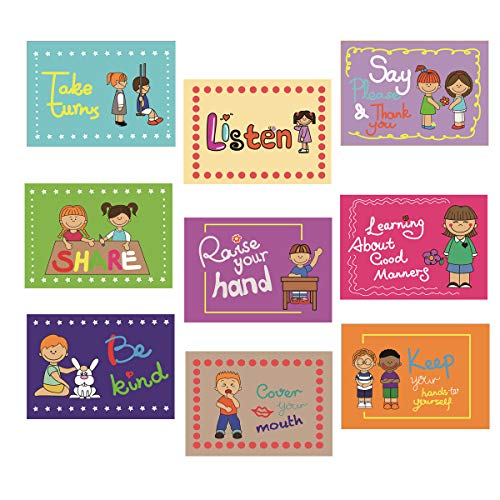 SANCENT 9 buenos hábitos educado clase reglas signos y carteles educativos para el aprendizaje del niño, Inglés material de enseñanza decoración de la decoración de la clase, clases organización