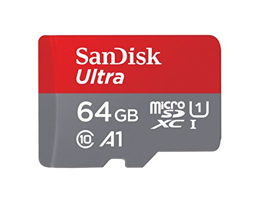 SanDisk Ultra Tarjeta de memoria microSDXC con adaptador SD, hasta 100 MB/s, rendimiento de apps A1, Clase 10, U1, 64 GB, Gris y Rojo