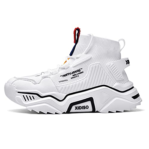 SANNAX - Zapatillas de Deporte de Moda para Hombre, de caña Alta, Estilo Informal, Blanco (Blanco), 44 EU