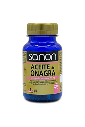 SANON Aceite De Onagra Con Vitamina E Y Omega 6- Cápsulas De 700mg Con 10% Gla- Prensado En Frío - Alivia El Dolor Menstrual, Regula Las Hormonas Y Cuida La Piel,110 cápsulas, 104 g