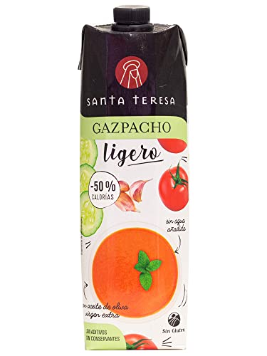 Santa Teresa - Gazpacho Ligero - Receta Tradicional Con Un 92% De Hortalizas Frescas, Sin Pan Ni Agua Añadida, Sin Aditivos Y Sin Conservantes - 1 Litro