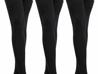 SATINIOR 3 Pares de Calcetines por Encima de la Rodilla Calcetines Altos hasta el Muslo de Algodón Medias de Arranque Largas de Punto, Negro