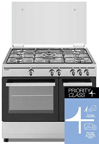 Sauber - COCINA SCI5GB 5 Quemadores - Gas Butano - Porta-bombonas- 90x60 - Tapa Cristal - Color Inox - ENTREGA EN DOMICILIO