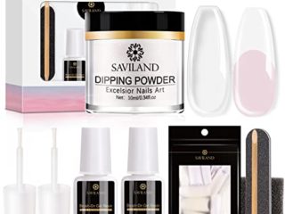 Saviland Dip Powder Nail Starter Kit, Saviland Dip Powder System con activador Lima de uñas Puntas de forma acrílica Juego de extensión de uñas rápido, sin lámpara de uñas UV/LED