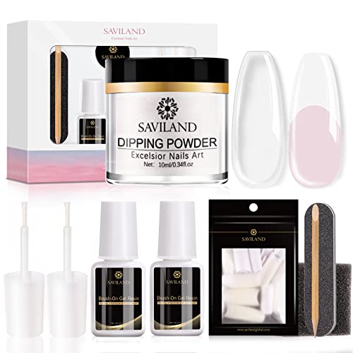 Saviland Dip Powder Nail Starter Kit, Saviland Dip Powder System con activador Lima de uñas Puntas de forma acrílica Juego de extensión de uñas rápido, sin lámpara de uñas UV/LED
