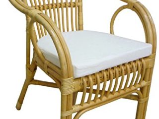 Savino Fiorenzo Sillón Selangor de mimbre de bambú y ratán natural con cojín para casa, salón o jardín