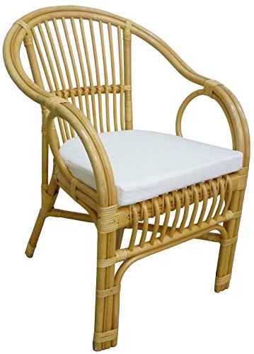 Savino Fiorenzo Sillón Selangor de mimbre de bambú y ratán natural con cojín para casa, salón o jardín