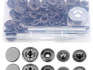 SAVITA 12 Juegos Botones a Presión de Metal Kit de Cierres de Cuero con 4 Herramientas de Instalación Corchetes Presión Metálicos Botón de Presión para Ropa Jeans Cinturón Tela, 15 mm