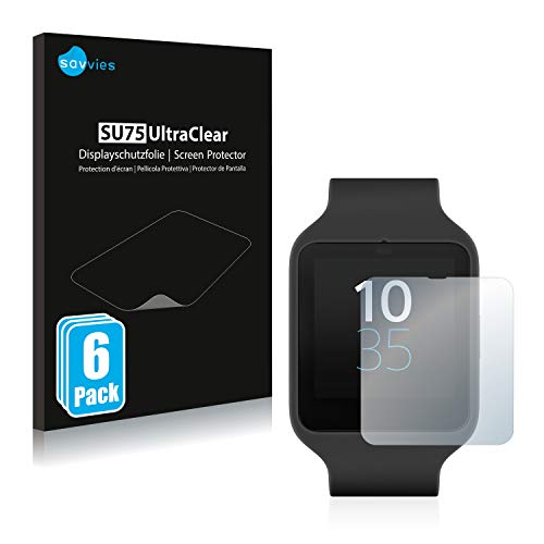 savvies Protector Pantalla Compatible con Sony Smartwatch 3 SWR50 (6 Unidades) Película Ultra Transparente