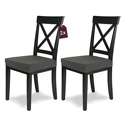 SCHEFFLER-Home 2 Fundas Sillas de Comedor Elásticas MIA – Elegantes Fundas Sillas Ajustables – Fundas para Sillas en Microfibra con Banda Elástica, Antracita