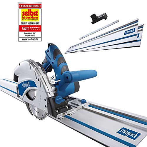 SCHEPPACH PL55 Sierra Circular de Inmersión con Carril Guía de Aluminio e inclinación de hasta 45º, 5500 rpm y 1200W de Potencia, Azul