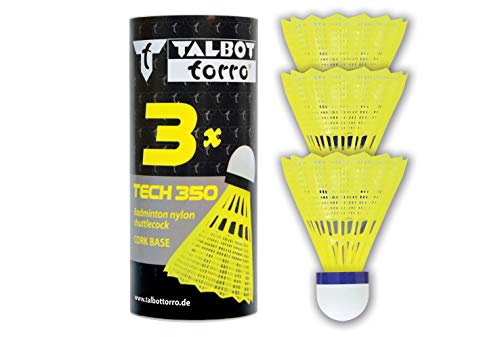 Schildkröt Talbot-Torro Badminton Volantes Tech 350, Lata 3 Piezas, Nylon, Velocidad: Azul/Mediano, Unisex, Amarillo (Yellow)