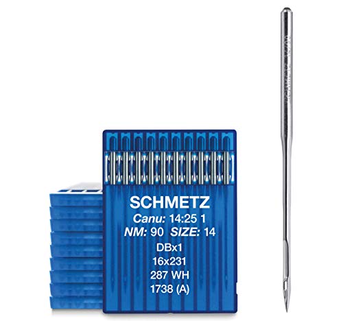 SCHMETZ 100 agujas con pistón redondo de 1,63 mm para máquinas de coser industriales System 1738 (A) / DBx1 / 287 WH / 16 x 231 en grosor de aguja 90/14.