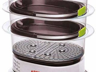 Seb VitaCuisine Compact - Olla al vapor, 3 cestas de vapor, sin BPA, 2 bandejas de cocción, jarrinas de cristal, soporte para huevos, libro de recetas, almacenamiento ultracompacto patentado VS405E00