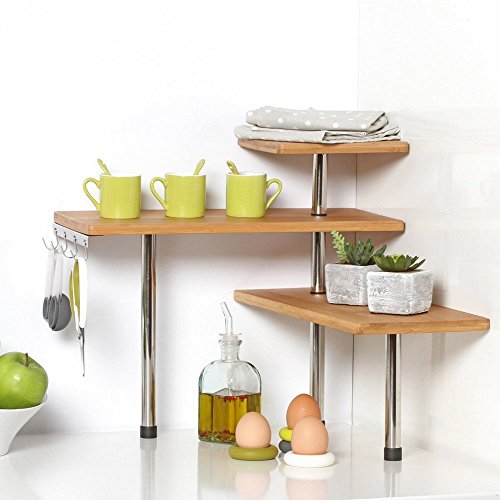 SECRET DE GOURMET 78037 ESTANTERIA ESQUINERA DE Bambu para Cocina 45X43X38,5CM, Metal, Neutro, L. 45 x l. 43 x H.39 cm