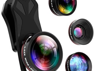 Selvim Lentes para Móviles Cámara para Teléfono Kit 4 en 1: 235° Lente de Ojo de Pez, 0.62X Lente Gran Angular, 25X Lente Macro, Lente Caleidoscopio, para Smartephone Android iOS Universal