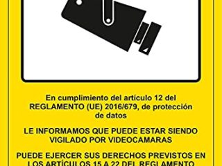Seribas Señal Adhesiva Zona Videovigilada Cartel de Vinilo Adhesivo A4 21 x 30cm Amarillo Tinta y Material Resistente Interiores y Exteriores