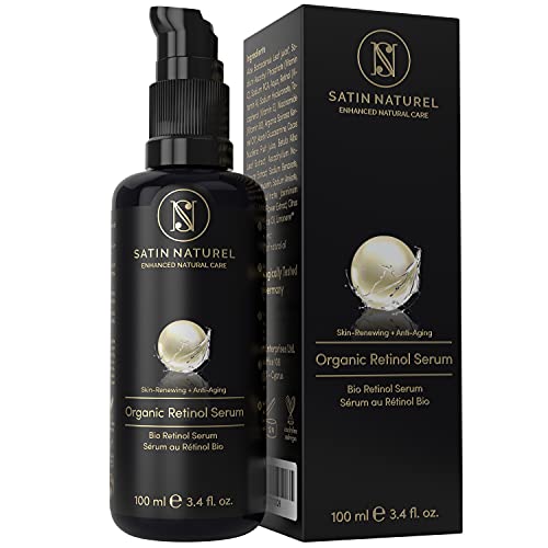 Serum Facial de Retinol ORGÁNICO y Vegano - 100ml - Sistema 3-Retinol de Liberación Sostenida con Vitamina C, Acido Hialuronico, Aloe vera
