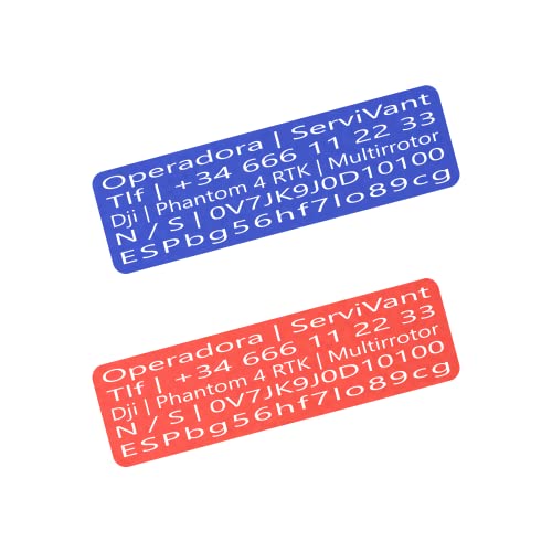 SERVIVANT ● Kit de 2 Placas Identificativas para Drones ● Placas para Drones OBLIGATORIAS según normativa AESA ● Tamaño Personalizados para Todos los Modelos de Drones