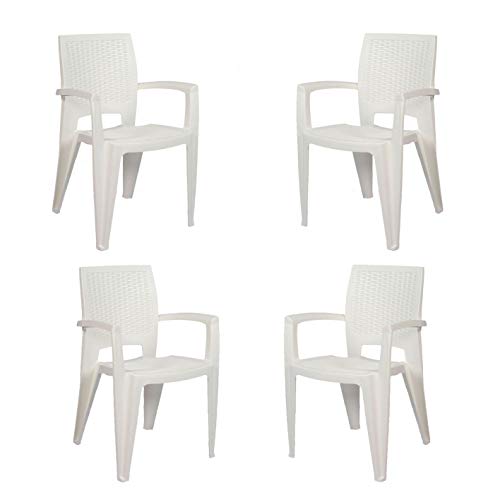Set 4 Sillas Caribe Blanca. Mueble terraza jardín| imitación ratán| Interior y Exterior| mobiliario Camping| Patio| balcón| Picnic| Outdoor
