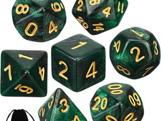Set de 7 Dados DND Juego de Dados Poliédricos con Bolsa Negra Juego de Dados de Calabozos y Dragones Set de Dados de Juegos de rol para Explorador Juego de rol RPG (Nebulosa Verde Negra)