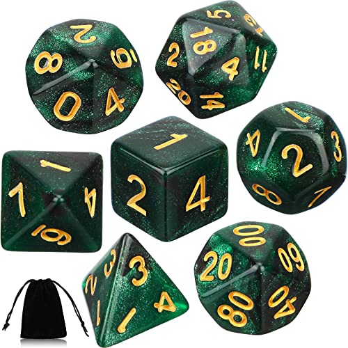 Set de 7 Dados DND Juego de Dados Poliédricos con Bolsa Negra Juego de Dados de Calabozos y Dragones Set de Dados de Juegos de rol para Explorador Juego de rol RPG (Nebulosa Verde Negra)