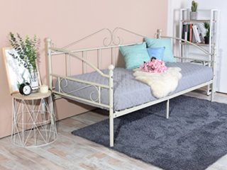 setsail Cama de día con somier de láminas, estilo victoriano, cama de invitados, cama de metal, cama de día para habitación de los niños, habitación de invitados, dormitorio, beige