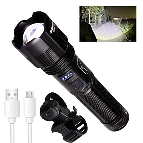Seutgjie Linternas LED Alta Potencia Recargable 10000 Lumenes Tactica Militar Policial Lanterna con Pilas Recargables Cable USB y Soporte para Bicicleta para Caza Camping