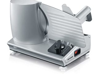SEVERIN Cortafiambres, loncheador con dos cuchillas de acero inoxidable extraíbles, cortafiambres eléctrico con protector de dedos y recogedor de restos, 180 W, plateado, AS 3915